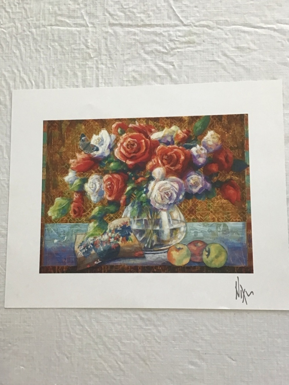 Bright Red & White Rose Bouquet Art Lithograph by Peter Nixon